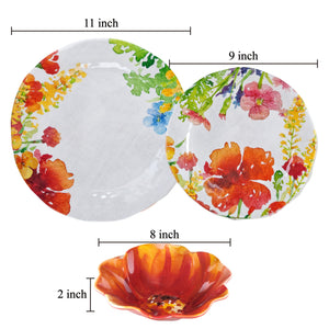 Gourmet Art 12-Piece Floral Melamine Dinnerware Set
