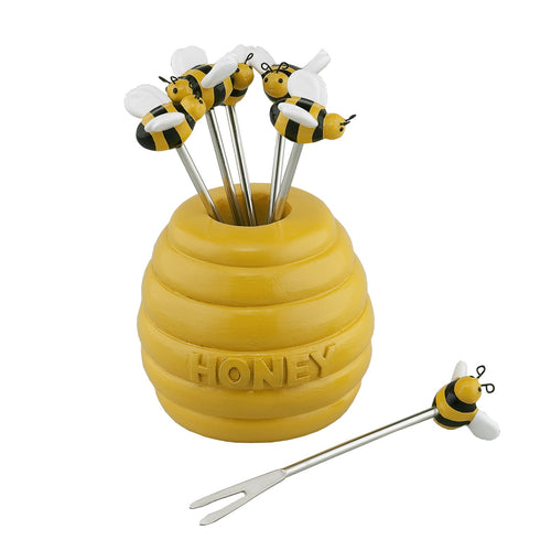 Gourmet Art 6-Piece Honey Bee Resin Cocktail Pick with Holder
