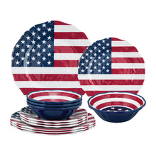 Load image into Gallery viewer, Gourmet Art 12-Piece American Flag Melamine Dinnerware Set