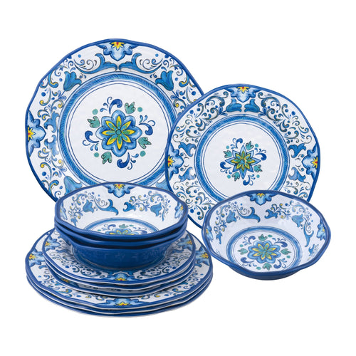Gourmet Art 12-Piece Blue Floral Melamine Dinnerware Set