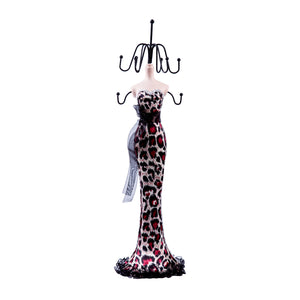 Cheetah Print Dress Doll Jewelry Stand, Red 15"
