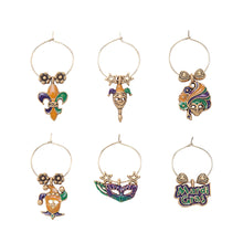 Load image into Gallery viewer, Wine Things 6-Piece Celebrating Mardi Gras Wine Charms, Painted
