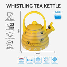 Load image into Gallery viewer, Bee Hive Enamel Whistling Kettle