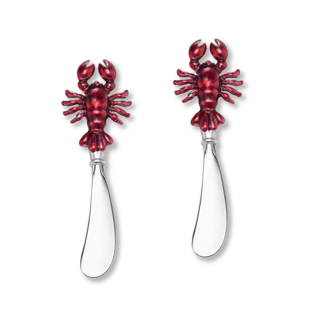Wine Things 2-Piece Lobster Zinc Cheese Spreader, Painted