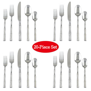 Supreme Stainless Steel 20-Piece Bamboo Flatware Set