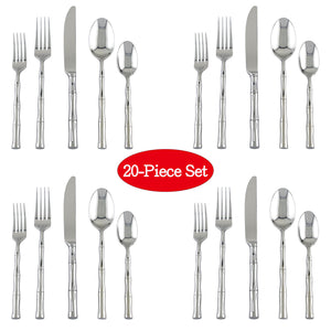 Supreme Stainless Steel 20-Piece Bamboo Flatware Set