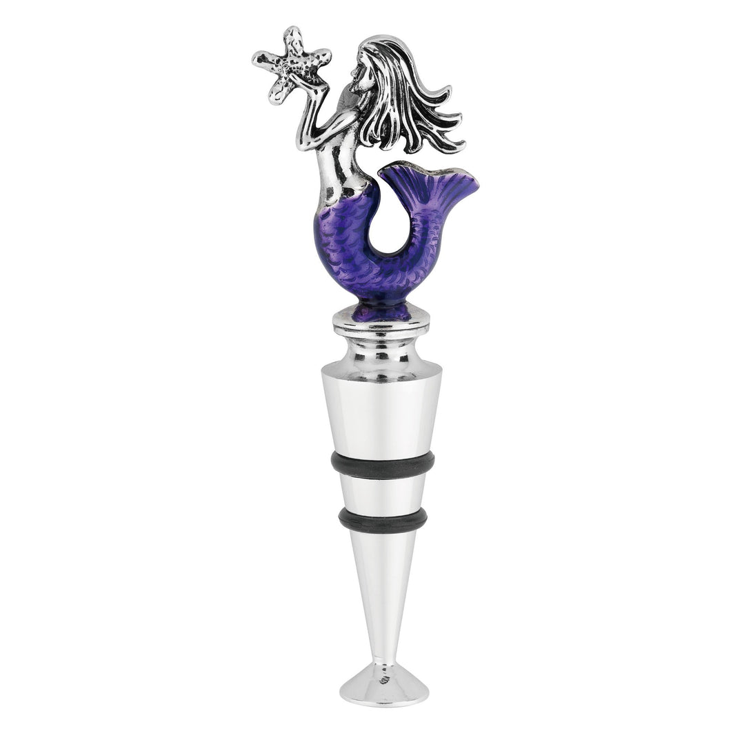 Wine Things Mermaid Zinc Bottle Stopper, Painted