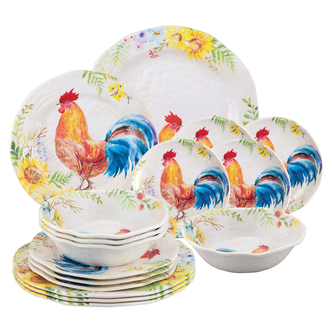 Gourmet Art 16-Piece Rooster Melamine Dinnerware Set