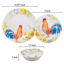 Load image into Gallery viewer, Gourmet Art 12-Piece Rooster Melamine Dinnerware Set