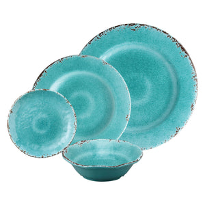 Gourmet Art 16-Piece Crackle Melamine Dinnerware Set, Turquoise