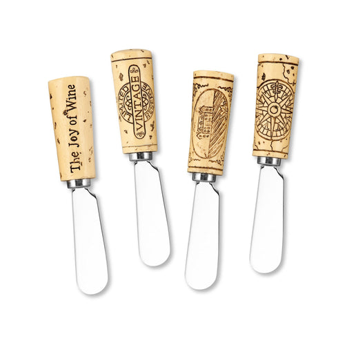 Mr. Spreader 4-Piece Vintage Wine Cork Resin Cheese Spreader, Assorted