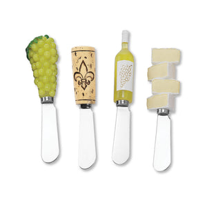Mr. Spreader 4-Piece White Wine Party Resin Cheese Spreader, Assorted