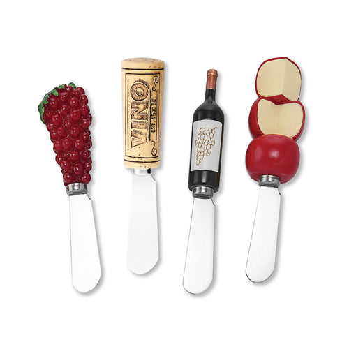 Mr. Spreader 4-Piece Vino Resin Cheese Spreader, Assorted