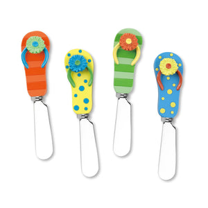 Mr. Spreader 4-Piece Flip Flops Resin Cheese Spreader, Assorted