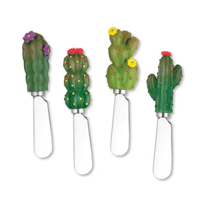 Mr. Spreader 4-Piece Cactus with Flower Resin Cheese Spreader, Assorted