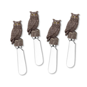 Mr. Spreader 4-Piece Great Horned Owl Resin Cheese Spreader