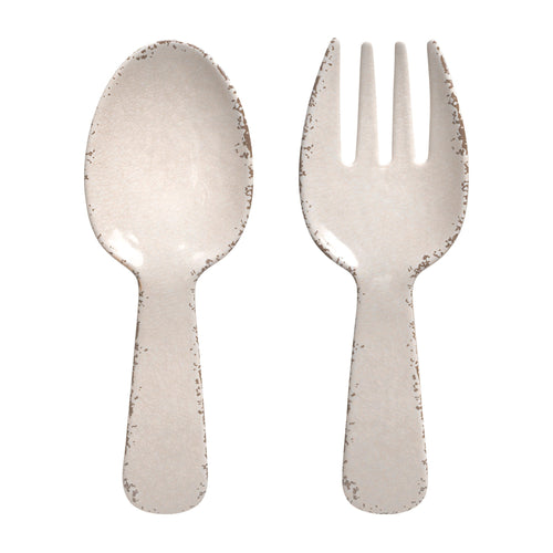 Gourmet Art 2-Piece Crackle Melamine Salad Server, Cream