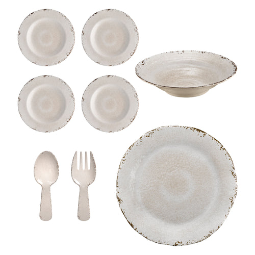 Gourmet Art 8-Piece Crackle Melamine Salad Serving, Cream