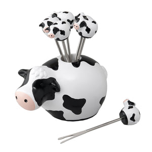 Gourmet Art 6-Piece Cow Resin Cocktail Pick with Holder