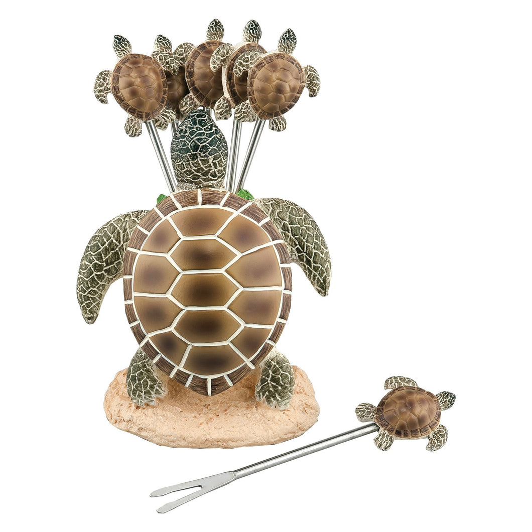 Gourmet Art 6-Piece Turtle Resin Cocktail Pick with Holder