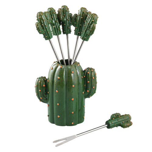 Gourmet Art 6-Piece Cactus Cocktail Pick with Holder