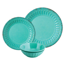 Load image into Gallery viewer, Gourmet Art 12-Piece Chateau Melamine Dinnerware Set, Turquoise