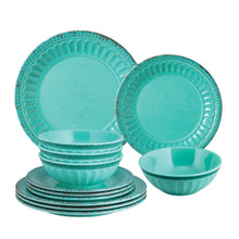 Load image into Gallery viewer, Gourmet Art 12-Piece Chateau Melamine Dinnerware Set, Turquoise