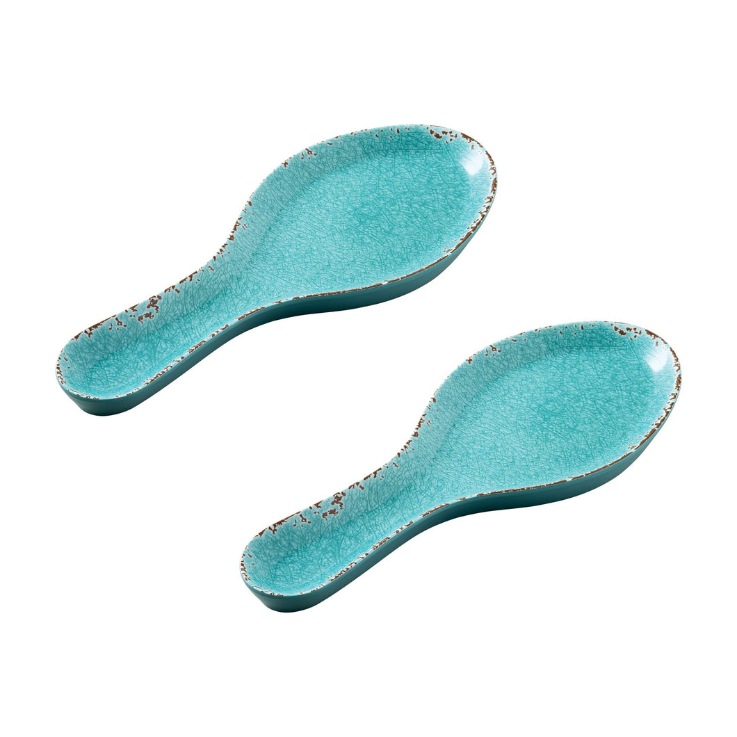 Gourmet Art 2-Piece Crackle Melamine Spoon rest, Turquoise