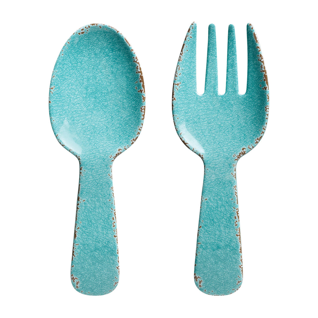 Gourmet Art 2-Piece Crackle Melamine Salad Server, Turquoise