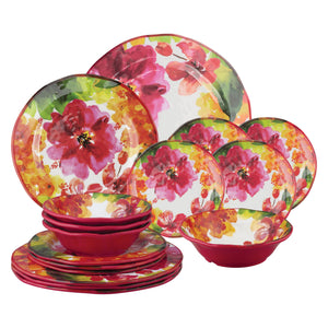 Gourmet Art 16-Piece Pink Floral Melamine Dinnerware Set