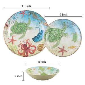 Gourmet Art 12-Piece Sealife Turtle Melamine Dinnerware Set
