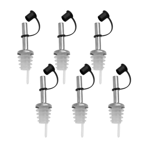 Wine Things 6-Piece Stainless Steel Bottle Pourers with Rubber Dust Caps
