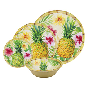 Gourmet Art 16-Piece Bamboo Pineapple Melamine Dinnerware Set