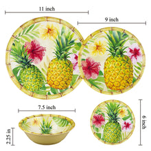 Load image into Gallery viewer, Gourmet Art 16-Piece Bamboo Pineapple Melamine Dinnerware Set