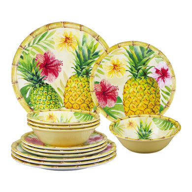 Gourmet Art 12-Piece Bamboo Pineapple Melamine Dinnerware Set