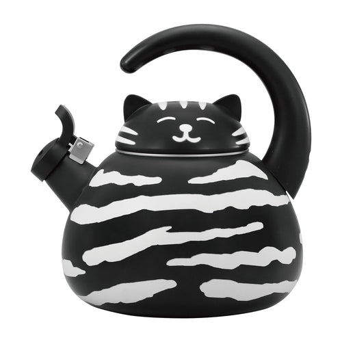 Gourmet Art Black Cat Enamel-on-Steel Whistling Kettle