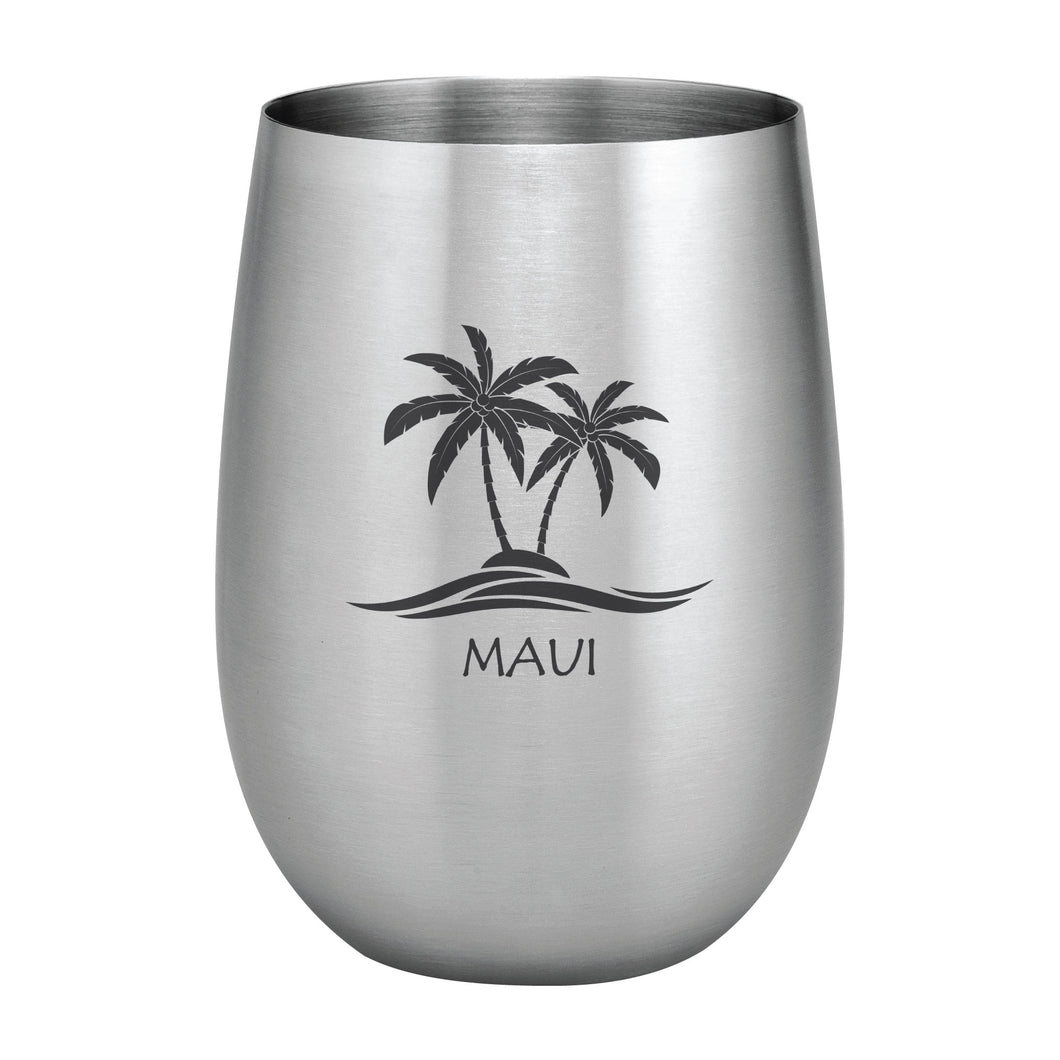 Supreme Stainless Steel Maui Palm Trees 20 oz. Stemless Wine Glass