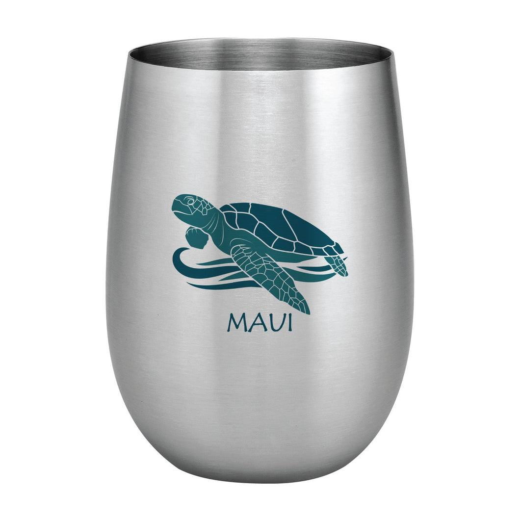 Supreme Stainless Steel Maui Honu Sea Turtle 20 oz. Stemless Wine Glass Blue