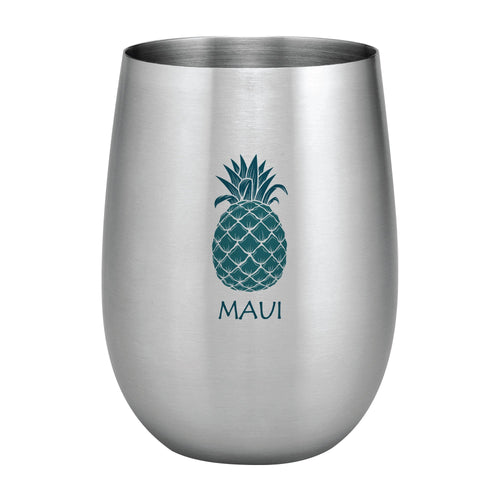 Supreme Stainless Steel Maui Pineapple 20 oz. Stemless Wine Glass Blue
