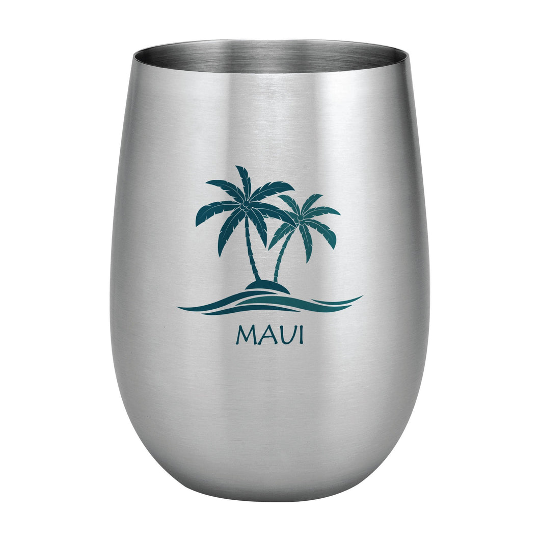 Supreme Stainless Steel Maui Palm Trees 20 oz. Stemless Wine Glass Blue