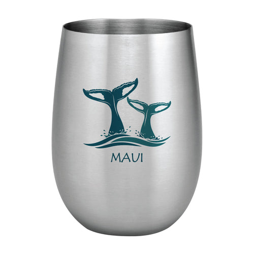 Supreme Stainless Steel Maui Whale Tails 20 oz. Stemless Wine Glass Blue