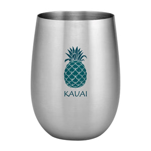 Supreme Stainless Steel Kauai Tropical Pineapple 20 oz. Stemless Wine Glass Blue