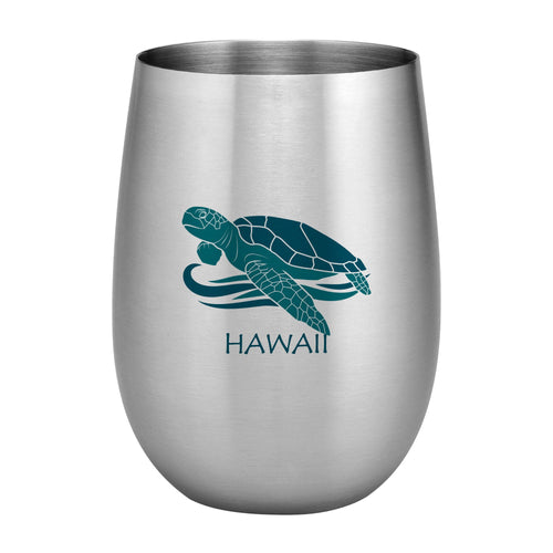 Supreme Stainless Steel Hawaii Honu Sea Turtle 20 oz. Stemless Wine Glass Blue