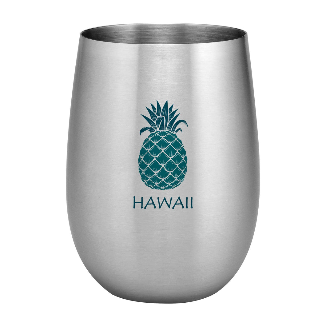 Supreme Stainless Steel Hawaii Tropical Pineapple 20 oz. Stemless Wine Glass Blue