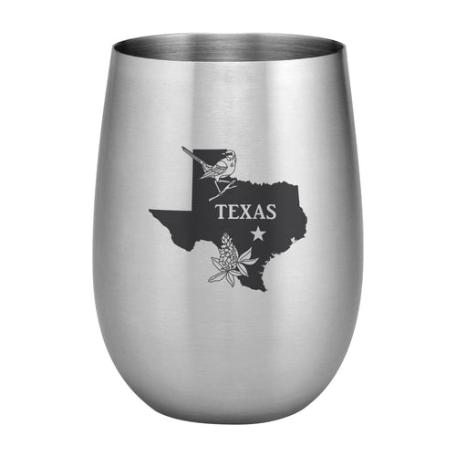 Supreme Stainless Steel Texas with State Bird 20 oz. Stemless Wine Glass