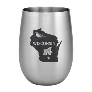 Supreme Stainless Steel Wisconsin with State Bird 20 oz. Stemless Wine Glass
