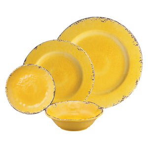 Gourmet Art 16-Piece Crackle Melamine Dinnerware Set, Yellow