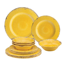 Load image into Gallery viewer, Gourmet Art 12-Piece Crackle Melamine Dinnerware Set, Yellow
