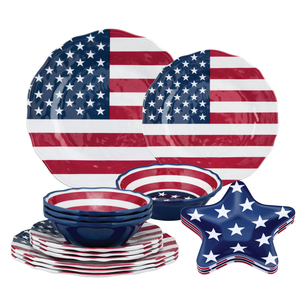 Gourmet Art 16-Piece American Flag Melamine Dinnerware Set