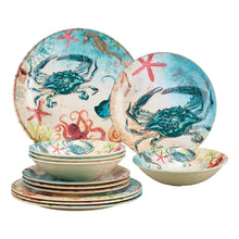 Load image into Gallery viewer, Gourmet Art 12-Piece Sealife Crab Melamine Dinnerware Set